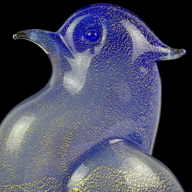 Mid-Century Modern Vintage Seguso Murano Cobalt Blue Opal Gold Flecks Italian Art Glass Mid-Century Bird Sculpture For Sale - Image 3 of 8
