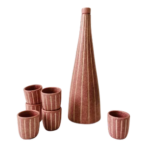 Vintage Postmodern Pink Pottery Decanter Set by Jaru of California