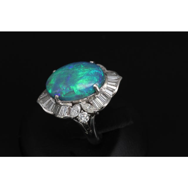 Late 20th Century Fine 7.41ct Natural Untreated Black Opal 2.06ct Diamond Platinum Ring Size 6 For Sale - Image 9 of 18