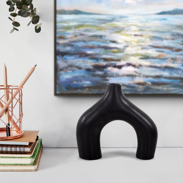 Black Beltram Black Modern Styled Ceramic Footed Vase For Sale - Image 8 of 9