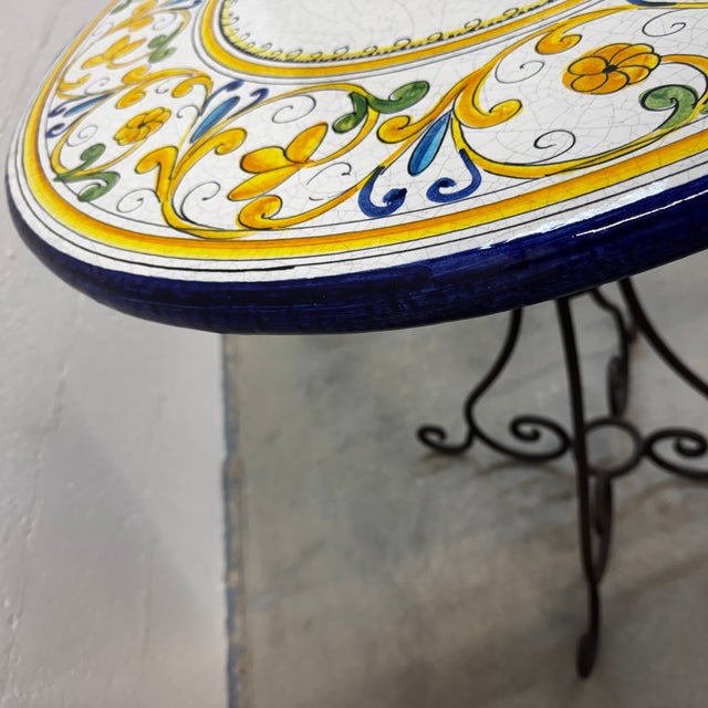 Grandi Maioliche Ficola outdoor table, hand-painted, Italy Magnificent round outdoor table by Grandi Maioliche Ficola....