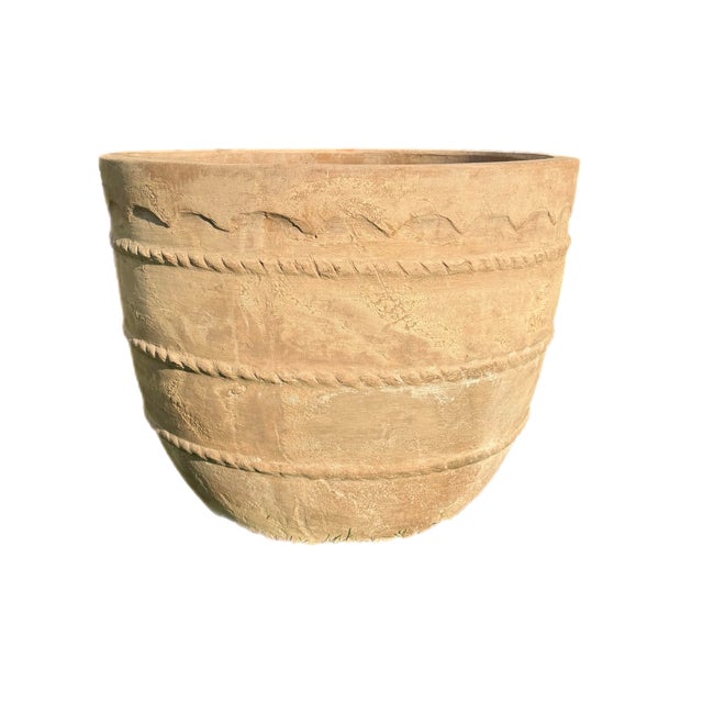 Mediterranean Vintage Terracotta Planter/Pot- Bowl Shaped Planter With Carved Detail and Scalloped Border For Sale - Image 3 of 4
