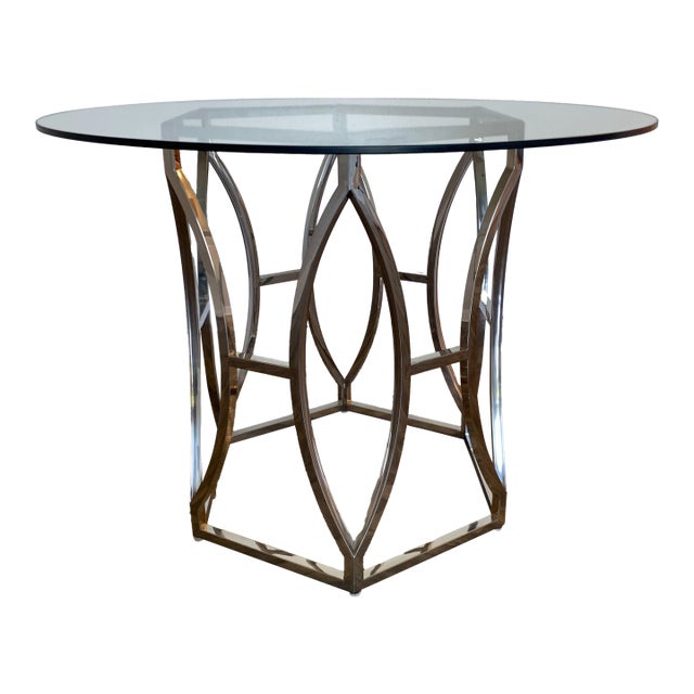 Late 20th Century Steel Base and Round Glass Top Dining Table For Sale