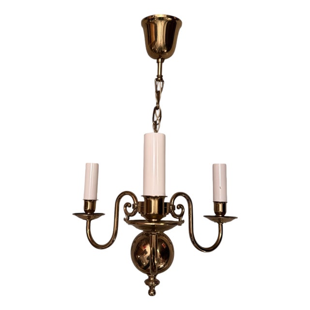 Vintage Danish Three-Arm Brass Chandelier For Sale