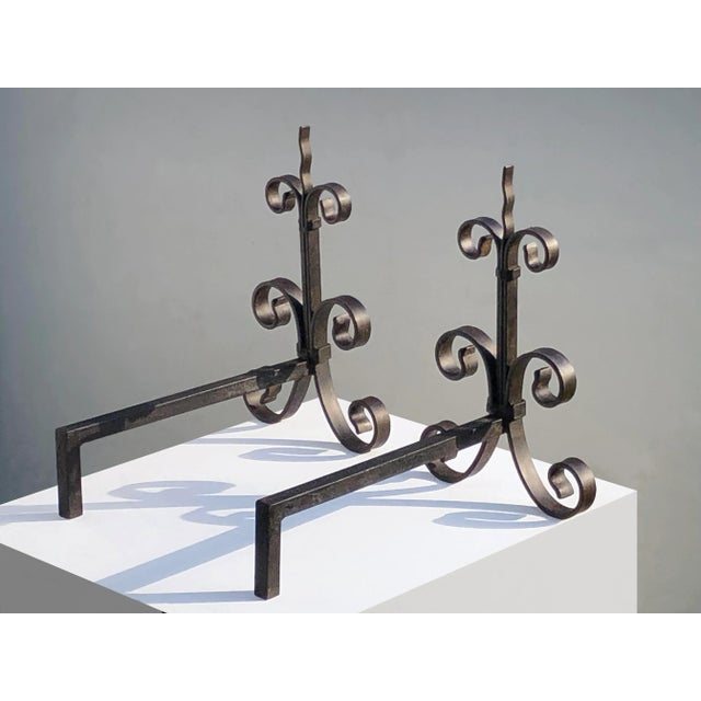 French Shabby-Chic Neoclassical Wrought Iron Andirons, 1930, Set of 2 For Sale - Image 7 of 8