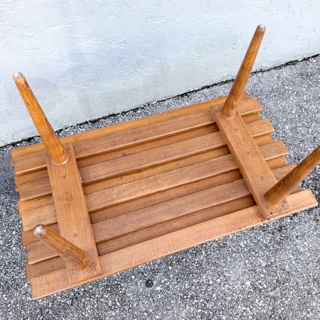 Wood Mid Century Modern Slatted Benches/Side Tables - A Pair For Sale - Image 7 of 8
