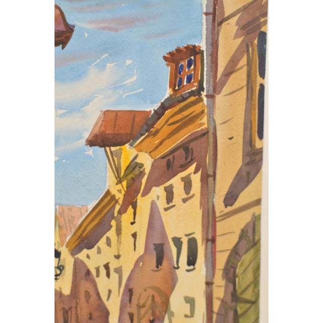 Janis Brekte, Town Street, 1956, Watercolor, in Good conditions. Designed 1950 to 1959 This piece has an attribution mark,...