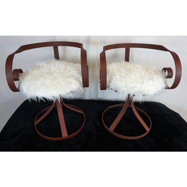 Wonderful curvey loopy chairs with Faux Fur in a Brick Red Color after George Mulhauser's Sultana form. They are alot of...