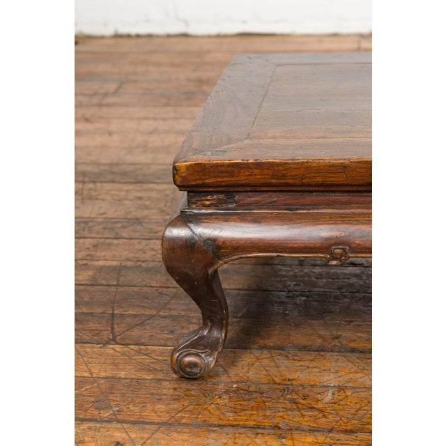 Wood Antique Low Rectangular Coffee Table with Arched Legs For Sale - Image 7 of 12