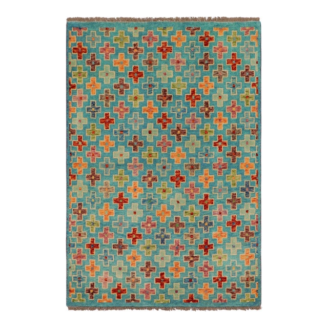 Boho Chic Balochi Nyasia Hand Knotted Wool Rug - 3'4'' X 4'11'' For Sale