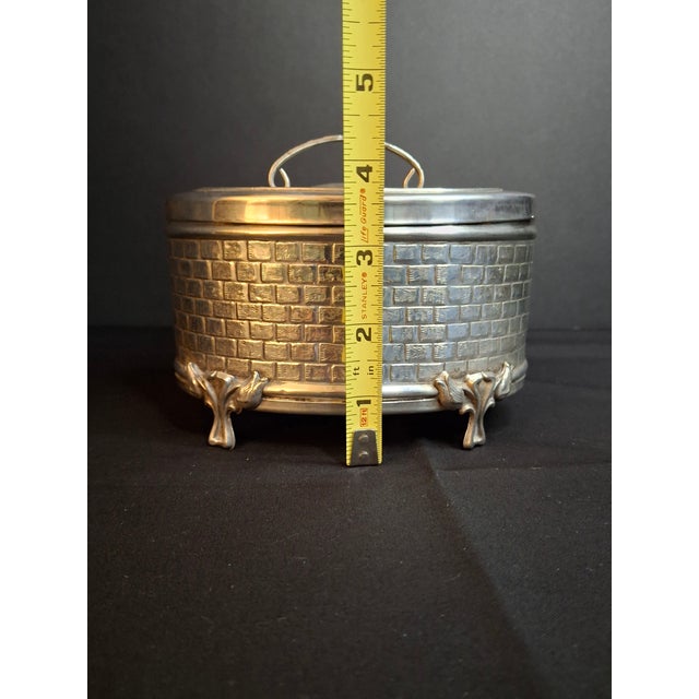 Vintage Silver Plated Etrog Box Brick Basketweave Sukkot Judaica Hebrew Inscribed 124 Mark For Sale - Image 15 of 18