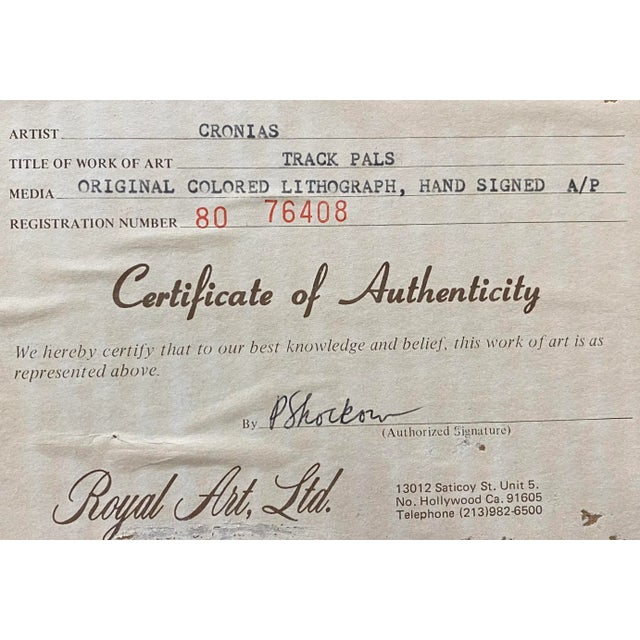 George Cronias (1925-2004) "Track Pals" Original Color Lithograph C.1960 For Sale - Image 11 of 13