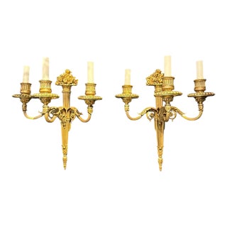 1900 Caldwell Sconces With Flowers Design 3 Lights - a Pair For Sale