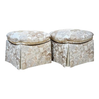 Brocade Skirted Ottoman Pair For Sale