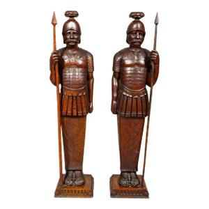 European Carved Oak Roman Centurions - a Pair