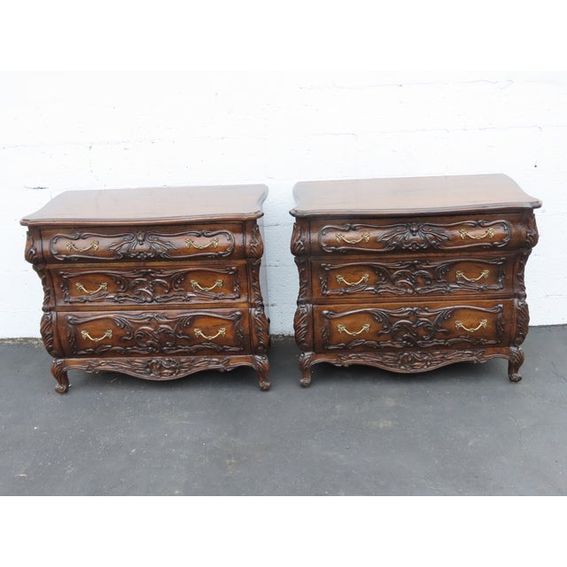 French Heavy Carved Large Nightstands Commodes Small Dressers Chests a Pair 6459 For Sale - Image 14 of 18