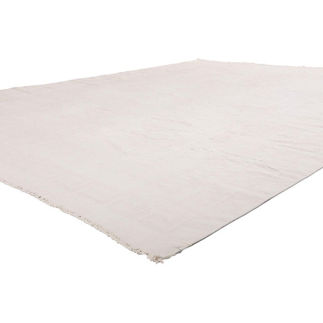 79618 Vintage Indian Dhurrie Rug, 08'10 x 11'04. The Silent Ivory Continuum: A Vintage Dhurrie Masterpiece of Shibui...