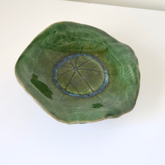 Early 21st Century Handmade Ethereal Botanical Studio Pottery Pedestal Compote Catchall Bowl With Leaf Motif For Sale - Image 5 of 14