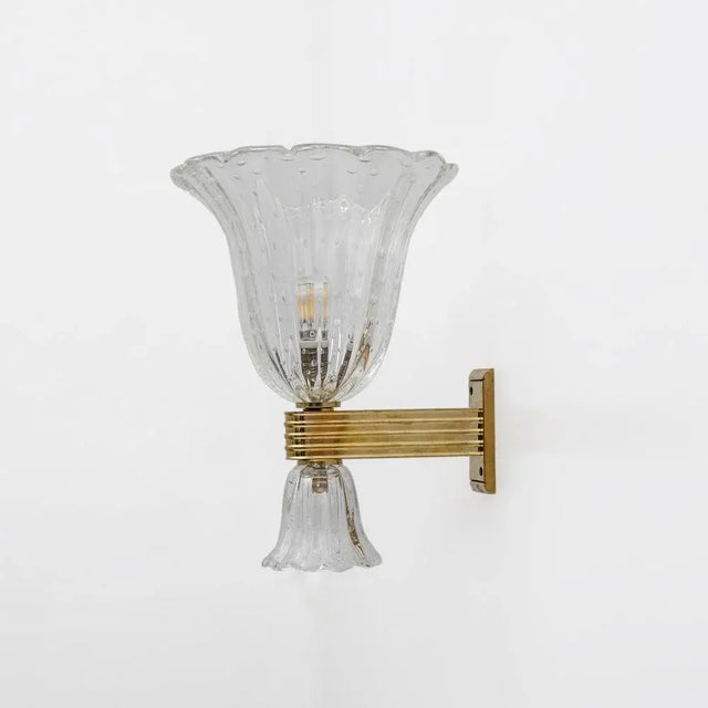 Metal Art Deco Style Brass and Murano Glass Sconce from Barovier & Toso, 1940s For Sale - Image 7 of 7