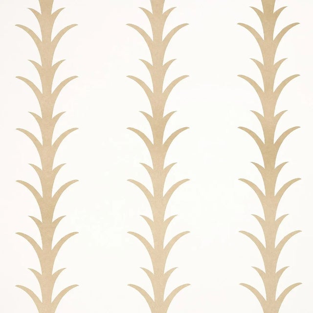SAMPLE - Schumacher x Celerie Kemble Acanthus Stripe Wallpaper In Gold On Ivory For Sale