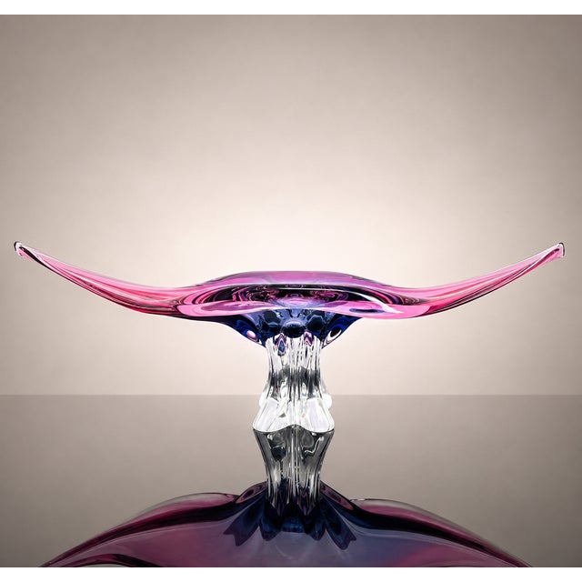 Pink and Purple Art Glass Centerpiece Bowl for Chřibská, Czechoslovakia, 1960s For Sale - Image 12 of 12