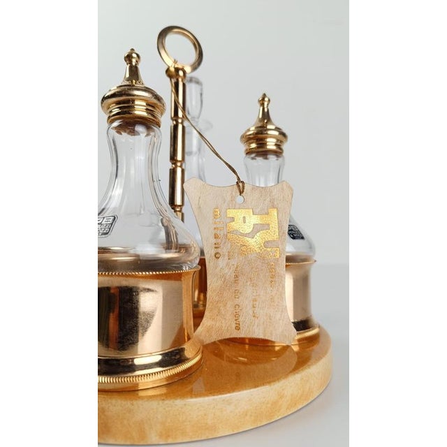 Cruet Set in Gilt Brass, Cut Crystal and Lacquered Goatskin Parchment by Aldo Tura, 1970s, Set of 8 For Sale - Image 3 of 18