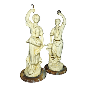 Antique 19th Century French Spelter Allegorical Figural Statues - A Pair
