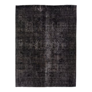 Vintage Overdyed Handmade Charcoal Wool Rug For Sale