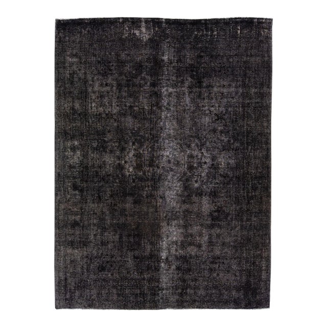 Vintage Overdyed Handmade Charcoal Wool Rug For Sale