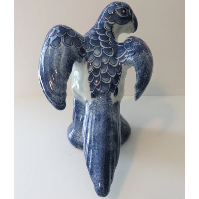 Late 20th Century Vintage Blue and White Chinoiserie Parrot Figurine For Sale - Image 5 of 9