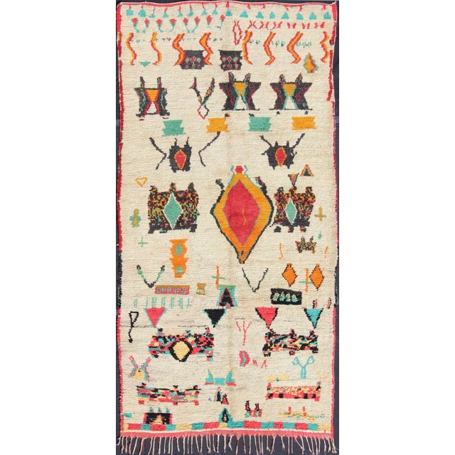 Mid 20th Century Vintage Moroccan Azilal Rug With Tribal Design in Bright Colors For Sale - Image 5 of 5