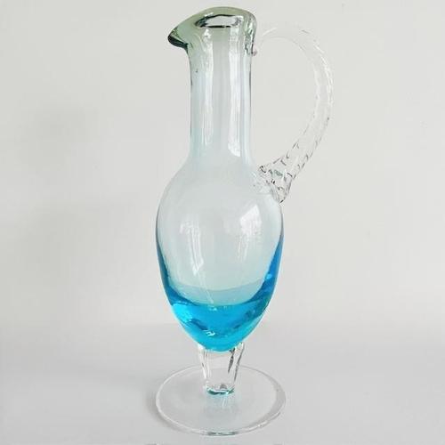 Mid-Century Italian Empoli Jug in Blue, Clear and Green Twisted Glass, 1950s For Sale - Image 5 of 5