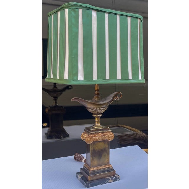 Neo-Classical Style Bronze & Marble Urn Form Lamp W/ Green Pleated Silk Shade by Frederick Cooper For Sale In Atlanta - Image 6 of 8