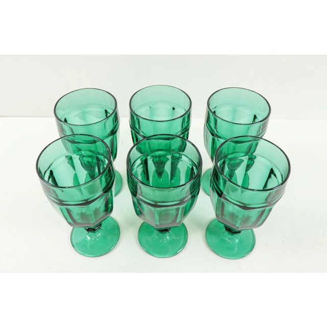 Boho Chic 1960s Vintage Emerald Green Libbey Goblets - Set of 6 For Sale - Image 3 of 5