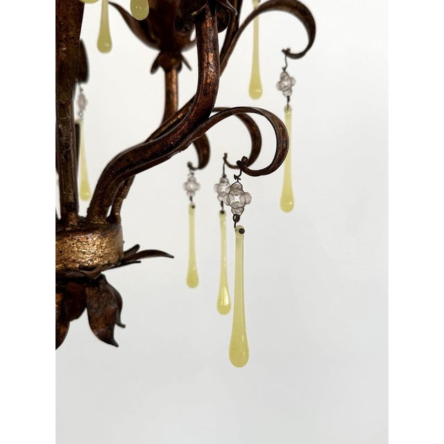 Mid-Century Modern Italian Murano Glass Gilt Chandelier with Yellow Glass Drops, 1960s For Sale - Image 13 of 16
