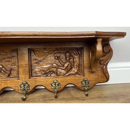 Vintage French Wall Coat Rack in Oak For Sale - Image 4 of 10