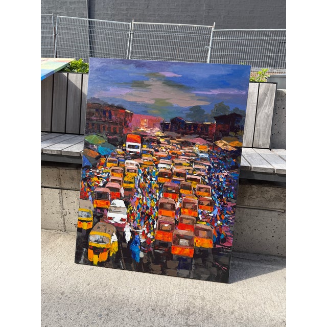 Early 21st Century A Thousand Daily Journeys. Oil on Canvas, Palette Knife, City, Street, Unique Painting by Godfrey Afebuame For Sale - Image 5 of 5