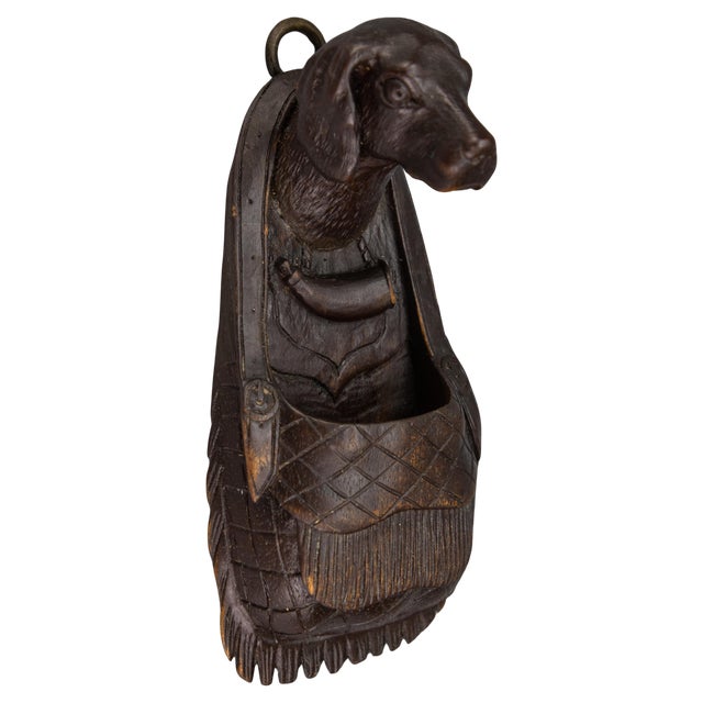 Black Forest Hand-Carved Wooden Wall Mounted Salt Box, 1890s For Sale