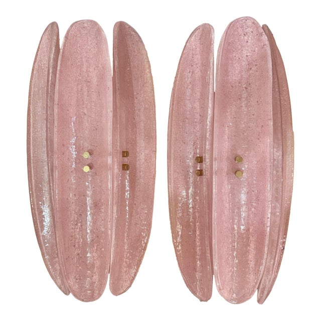 Pair of Murano Pink Glass Bespoke Sconces For Sale