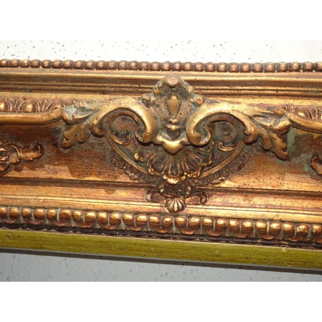 36 5/8" H Vintage French Country Gold Ornate Picture Frame W Green Inner Strip For Sale - Image 13 of 14