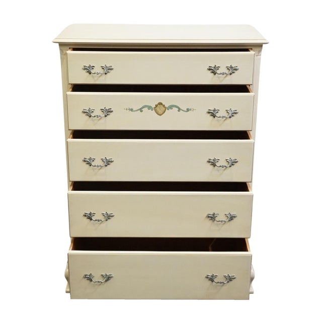 Late 20th Century Kindel Furniture Off White Painted Country French Provincial 37" Chest of Drawers For Sale - Image 5 of 12
