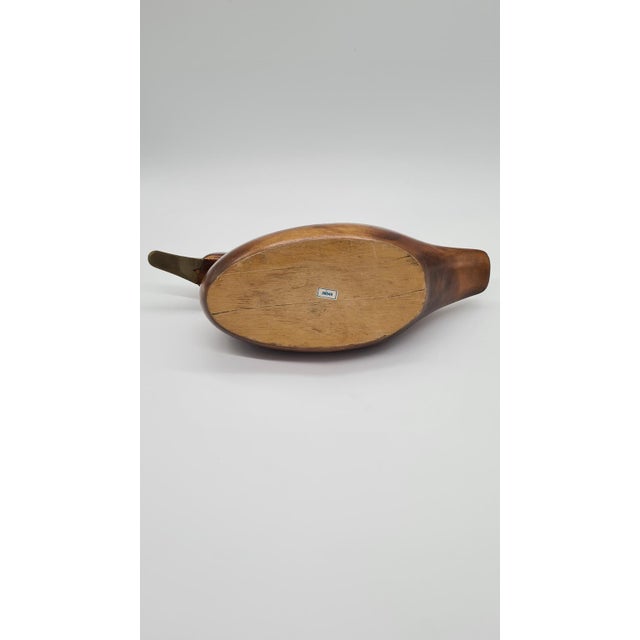 1970s Vintage German Duck Figurine in Light Brown Wood and Brass, 1970s For Sale - Image 5 of 11