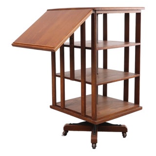 Vintage Oak Spinning Side Table Bookcase For Sale