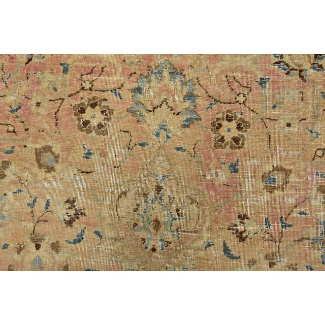 Pink Tabriz Rug 7’11” X 10’8” Pink Wool Vintage Distressed Hand-Knotted Carpet For Sale - Image 8 of 14