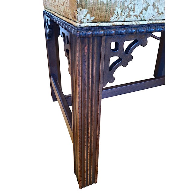 Champagne Vintage Chinese Chippendale-Style Upholstered Bench For Sale - Image 8 of 9