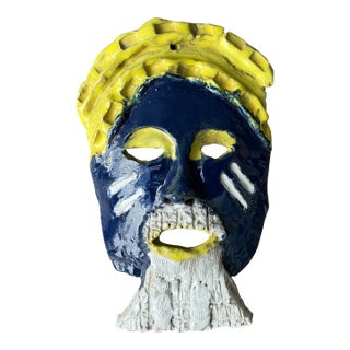 Vintage Glazed Ceramic Face Mask For Sale