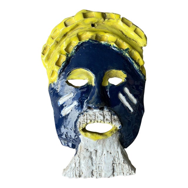Vintage Glazed Ceramic Face Mask For Sale
