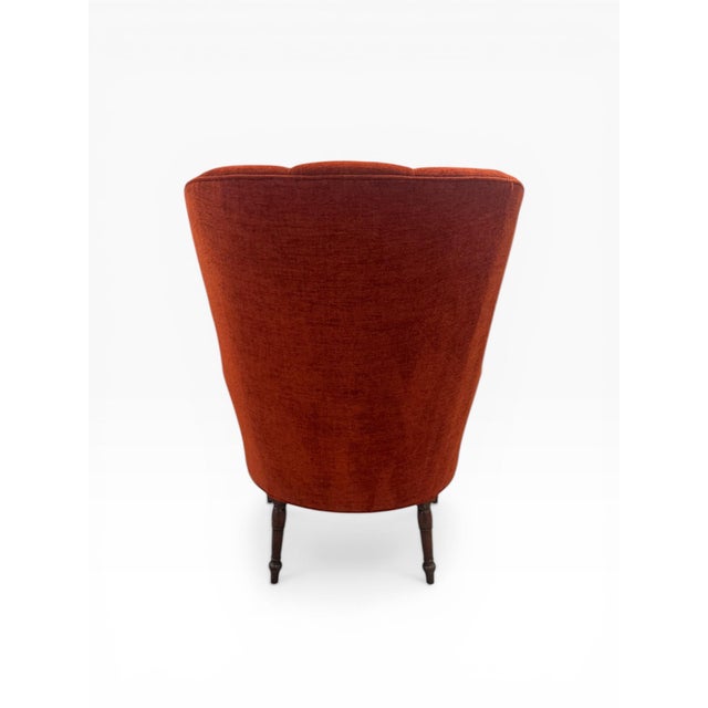 Late 20th Century Rust Channel-Tufted Wingback Accent Chair With Carved Wood Legs For Sale In Boston - Image 6 of 10