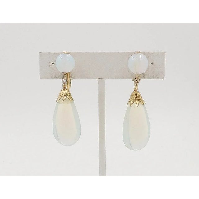 Modern Vintage 1960s Signed Napier Faux-Moonstone Rhinestone Drop Clip Earrings - 2 Pieces For Sale - Image 3 of 3