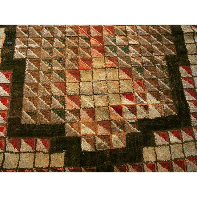 American 1920s Brown Diamond Folk Art Antique American Hooked Rug 4'2" X 6'10" Handknotted Wool Carpet For Sale - Image 3 of 5
